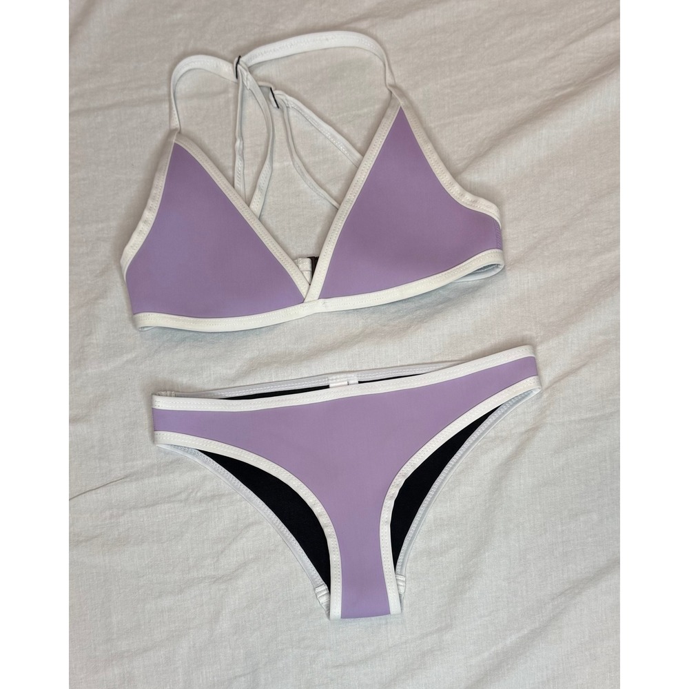 Hoaka Swimwear Bikini Set Small Top XS Bottom Lavender White Neoprene